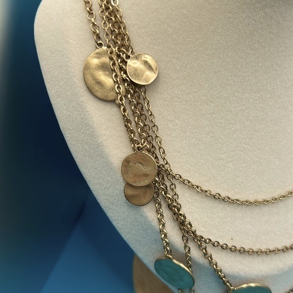 Vintage Statement necklace multi layered chain necklace , multiple round discs - Picture 3 of 6